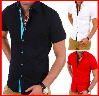 CARISMA Hemd Slim Fit Kurzarm Polo Shirt T Shirt Schwarz/Weiß/Rot