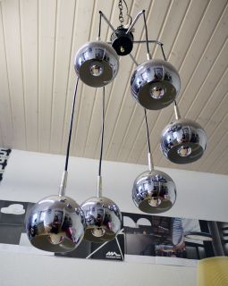 1970s Space Age 6 CHROME GLOBE Suspension Cascading CHANDELIER