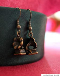 süßes paar Ohrringe GRAMOPHON Bronze Messing ausgefallen vintage