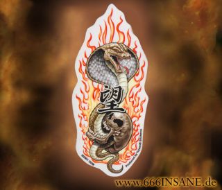 Sticker Cobra Burn Flames Skull Schädel Tattoo Style