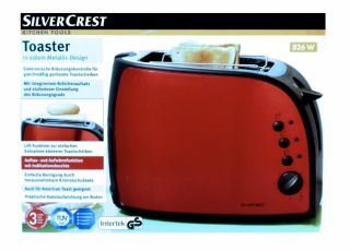 Silvercrest Toaster metallic rot 826W Auftau Funktion