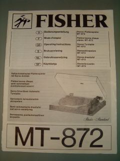 Fisher MT 872 Stereo Plattenspieler ORIGINAL Operating Instructions 6