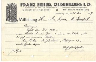 Oldenburg,Rechnung,Gerüst Verleih Sieler,1927