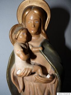 Alte Keramik Figur Madonna mit Kind,signiert, ca. 36cm