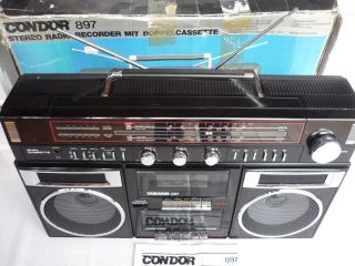 80er Jahre CONDOR 897 Ghettoblaster Stereo Doppel Kassetten Deck   OVP