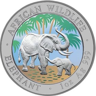 100 Shillings SOMALIA 2007 African Elephant 1oz Silber Farbe Raritaet