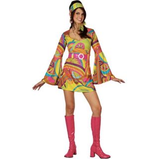 Retro Hippy Dress Ladies 1960s 1970s Ladies Fancy Dress Costume Outfit