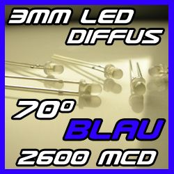 100 BLAUE 3mm LEDs Diffus Blau BLUE LED BLEU 3lm 70°