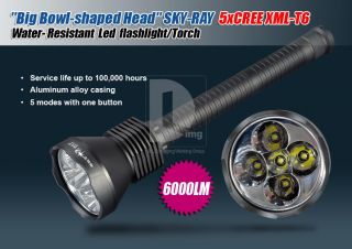 6000LM SKY RAY 5xCREE 5 LED XML T6 Flashlight Torch SOS light +2x