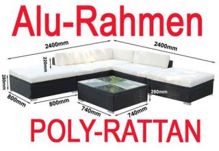942) POLY RATTAN Lounge Aluminium schwarz Sofa Garnitur Polyrattan
