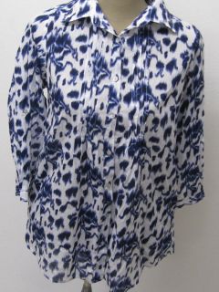 Tolle Bluse Blau Weiss gemustert mit floralen Motiven von Gina Benotti