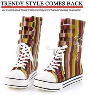Womens Stylish Lace Up Side Zipper Metal Chain High Top Canvas Shoes