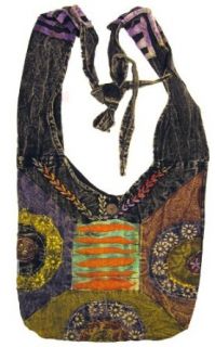 Bohemian Embroidered Ripped Razor Cut Sling Purse Handbag