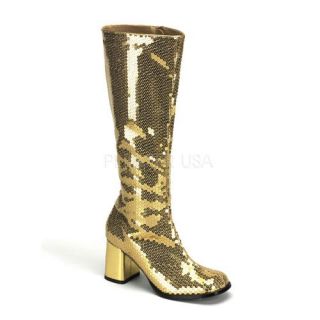 shoes display on website 3 inch block heel sequins knee boot gold