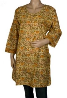 Hand Block Printed Cotton Long Kurta Top with lace work