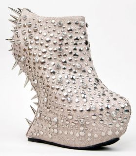 Studded Spike Deatil Curved Heel Less Wedge Ankle Boot Bootie Shoes