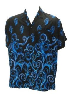 La Leela Black Blue Allover Printed Beach Hawaiian Shirt