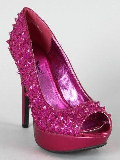 Glitter Studded Spiked Peeptoe Platform Pump Shoes