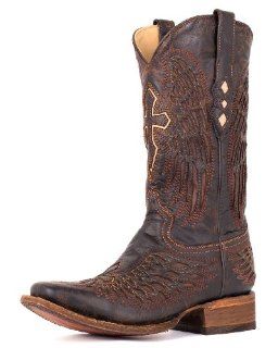 Distressed Chocolate Cognac Inlay Winged Cross Boot   A1978 Shoes