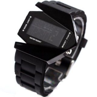 Elegant Plane Style Digital Display LED Silicone Wrist Watch Black