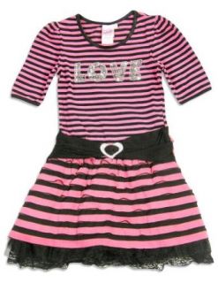 Girls   Girls 3/4 Sleeve Striped Dress, Pink, Black 24287 16 Clothing