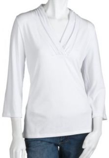 JTB Womens Ruched V Neck Tunic Top, White,Large Clothing