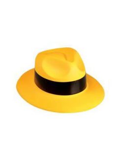 Black Yellow Plastic Costume Party Gangster Fedora Hat