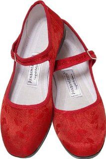 Red Patterned Silk Mary Jane Chinese Shoes Shoes