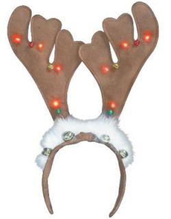 Brown Fur Trim Christmas Reindeer Antlers Blinking LED