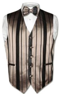 Mens Dress Vest & BOWTIE Taupe / Light Brown Woven Stripe