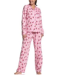 HUE Womens Pink Penguin Print Notched Collar Pajama Set