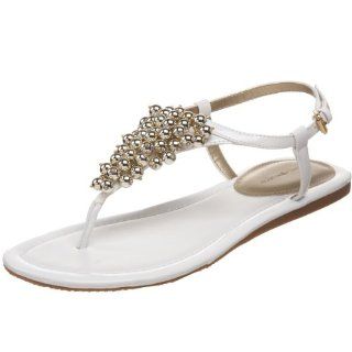  Tommy Hilfiger Womens Amelia Thong Sandal,White/Gold,5 MUS Shoes