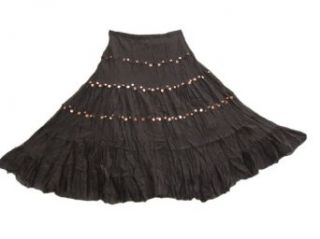 Bohemian Gypsy Skirt Dark Brown Sequin Embroidered