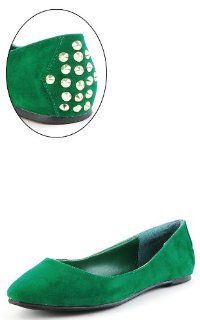 Ju2 Spike Studded Back Suede Flats GREEN Shoes
