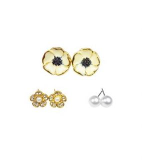TdZ Golden Flowers & Pearl Multiple Piercing Earring set