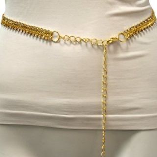 Mixed 3 Row Rhinestone Chain Link Gold Thin Belt Clothing