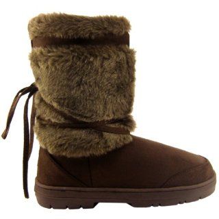 Short Brown Faux Fur Lined Thick Sole Winter Snow Boots Size 5 Shoes