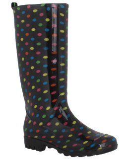 Dots Printed Ladies Basic Body Jelly Rain Boot Black Combo 10 Shoes