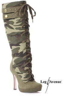  Camo Canvas Lace Up Knee High Heeled Army Boots 10 10 Shoes