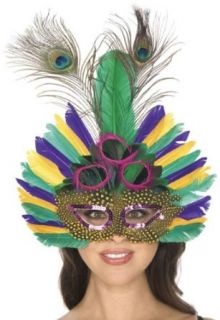 Womens Mardi Gras Peacock Feather Costume Mask Clothing