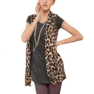 Allegra K Woman Short Sleeve Leopard Prints Chiffon Outer