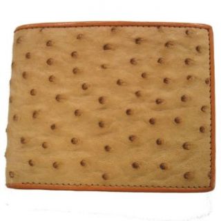Ostrich Leather Bi Fold Wallet w/ Left Flap in Tan