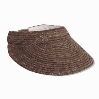 Scala Straw Braid Large Brim Sun Visor Hat in Brown