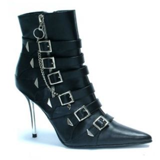 Sexy Black Ankle Boot Chain and Buckles 4 Inch Stiletto Heel Shoes