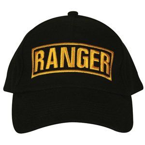 Black Army Ranger Embroidered Ball Cap   Adjustable Hat