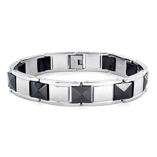 Stainless Steel and Black Faceted Ceramic Link Bracelet