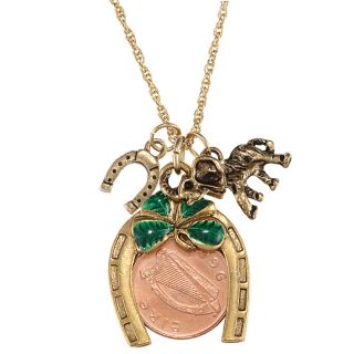 Irish Penny Coin Lotto Charm Pendant on 24 inch Rope Chain Necklace