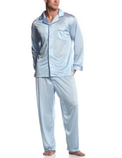 Intimo Mens Tricot Travel Pajama Set,Light Blue,Small