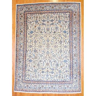 Persian Hand knotted Ivory Mashad Wool Rug (97 x 13)