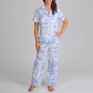 La Cera Womens Button Front Print Pajama Set